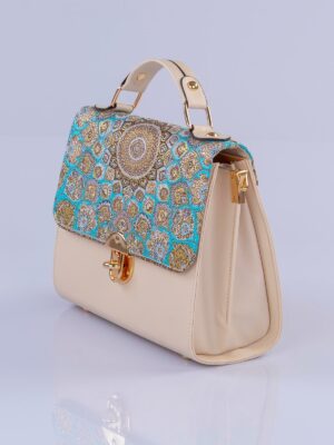 Rania Handbag – Beige Turquoise Mandala 2